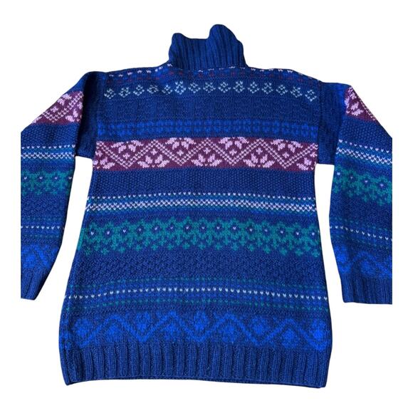 Vintage SKYR Shetland Wool Fair Isle Sweater Blue Purple Nordic Small to medium - Picture 15 of 15